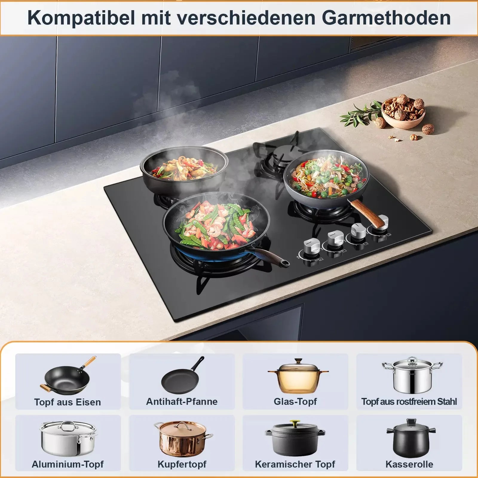 TopStrong 4-Burner Glass Ceramic Built-in Hob Natural Gas Propane Gas Hob.