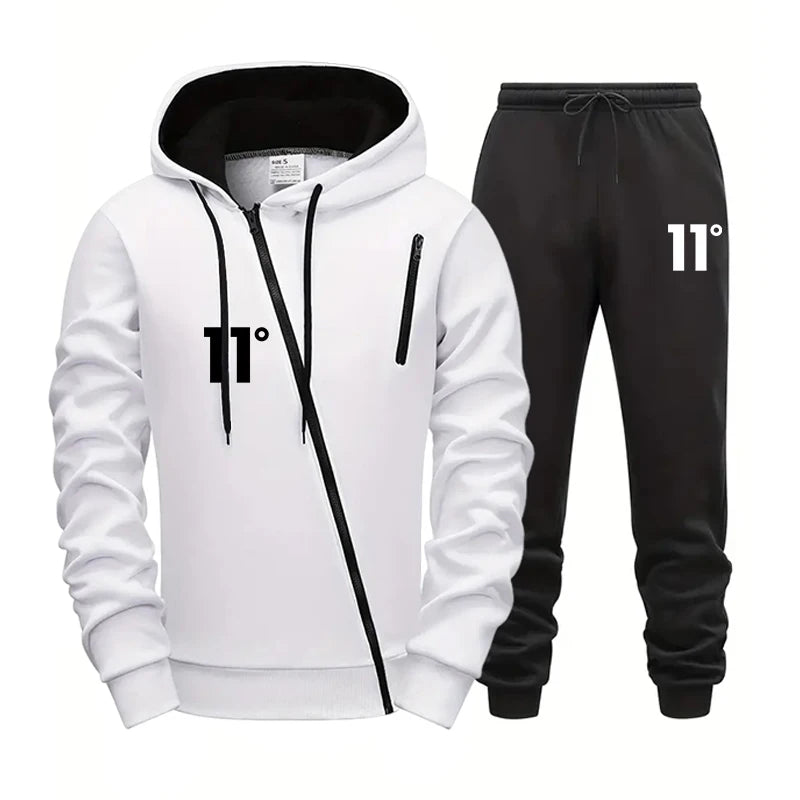 Fashion Autumn Winter Hoodie Comfort Single Sweatshirt Top Pants Men Versatile Diagonal Zipper Jacket Casual Jogging Sport Daily.