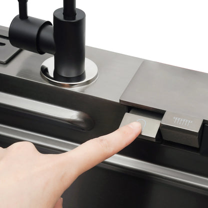 Küchenspüle aus Edelstahl mit ausziehbarem Wasserhahn, Wasserfallspüle mit Digitalanzeige, multifunktionale Küchenspüle für die Arbeitsstation