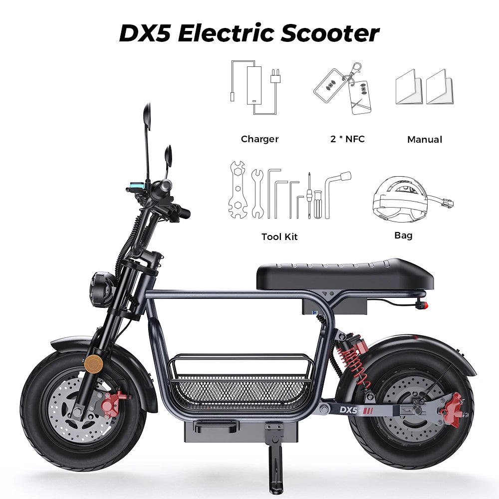 iScooter DX5 Electric Scooter With Seat and Basket 1500W 15.6Ah Scooter for Adults 72KM Range 15''Scooter with NFCs 55KM/h Speed