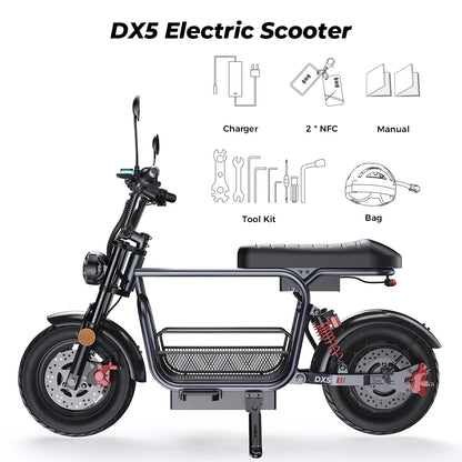 iScooter DX5 Electric Scooter With Seat and Basket 1500W 15.6Ah Scooter for Adults 72KM Range 15''Scooter with NFCs 55KM/h Speed
