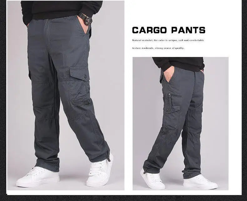Autumn Winter Mens Cargo Pants Fleece Warm Trousers Cotton Pants Insulated Hiking Running Pants Man Multiple Pockets.