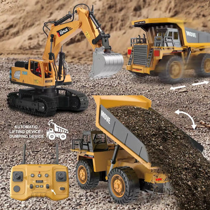 ZWN 1/16 1/20 Remote Control Excavator Dump Truck RC Model Car Toy Professional Alloy Simulation Construction Vehicle for Kids.