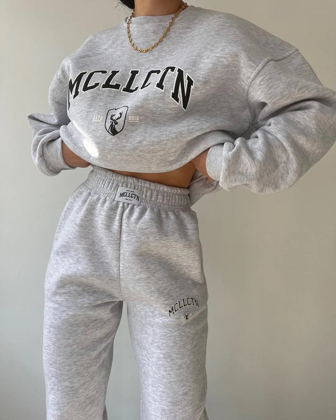 Warm Suit Autumn Winter Women Solid Set Elegant O-neck Pullover Hoodie And Pocket Trousers Two-Piece Set Lady Casual Loose Sets