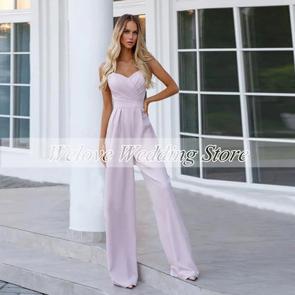 Vintage Jumpsuit Wedding Dress For Woman Summer Modest Civil Spaghetti Straps Bridal Gown Guest Party Backless Vestido De Novias.