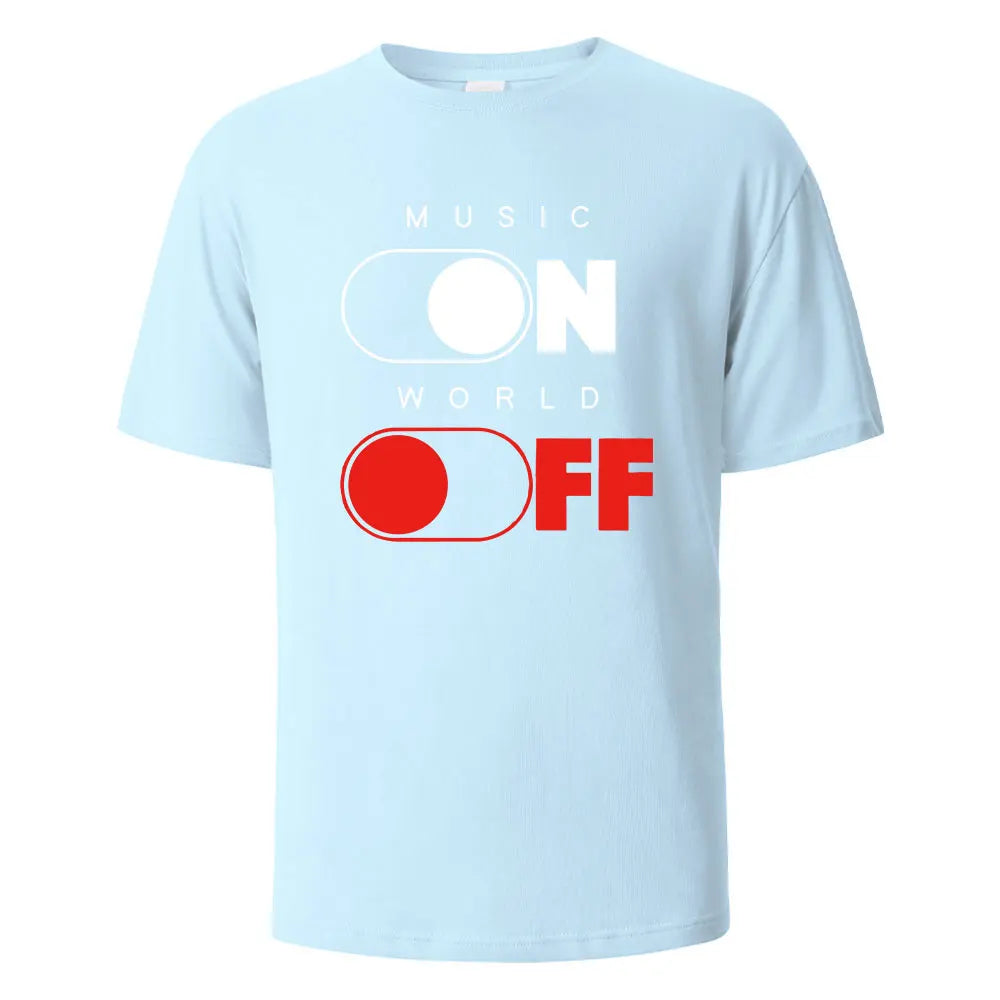 Music On World Off Graphic Printed Men's T-Shirts 100% Cotton Breathable Comfortable Tops For Men Summer Oversize Men Clothing.