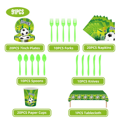 Fußball Fußball Geburtstag Dekorationen Aluminium Film Ballon Geschirr Teller Tasse Servietten Tischdecke Baby Dusche Party Supplies.