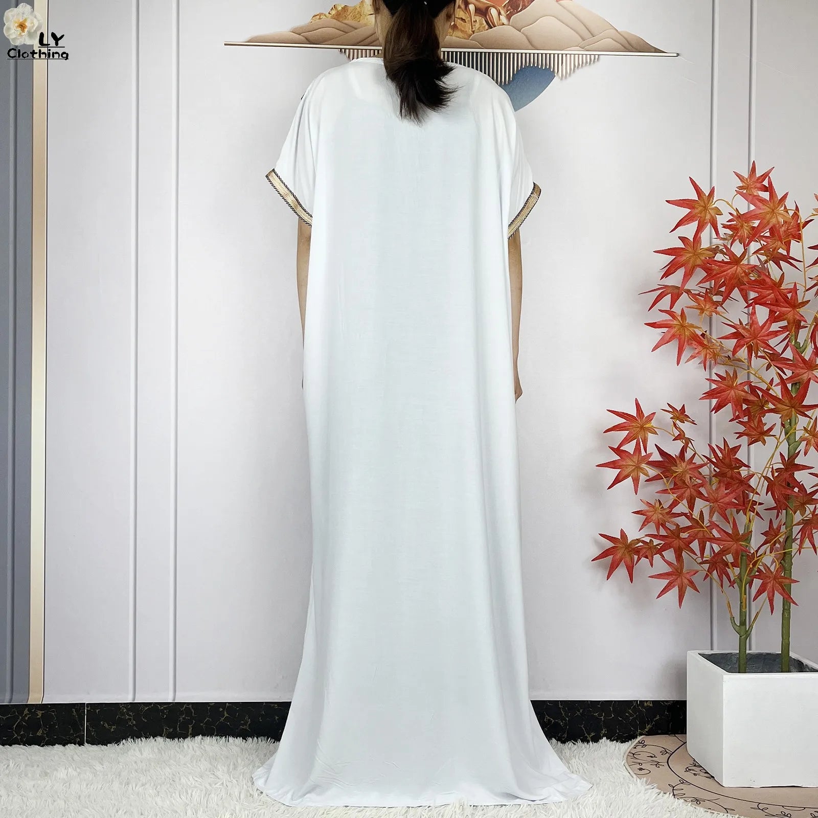 New Muslim Abayas Summer Short Sleeve African Dashiki Tassels Cotton Loose Caftan Lady Maxi Islam Casual Dresses With Headscarf.