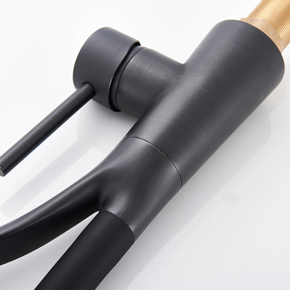 Matte Black  Kitchen Sink Faucet Pull Down Swivel Spout Kitchen Sink Tap Deck Mounted Bathroom Hot and Cold Water Mixers