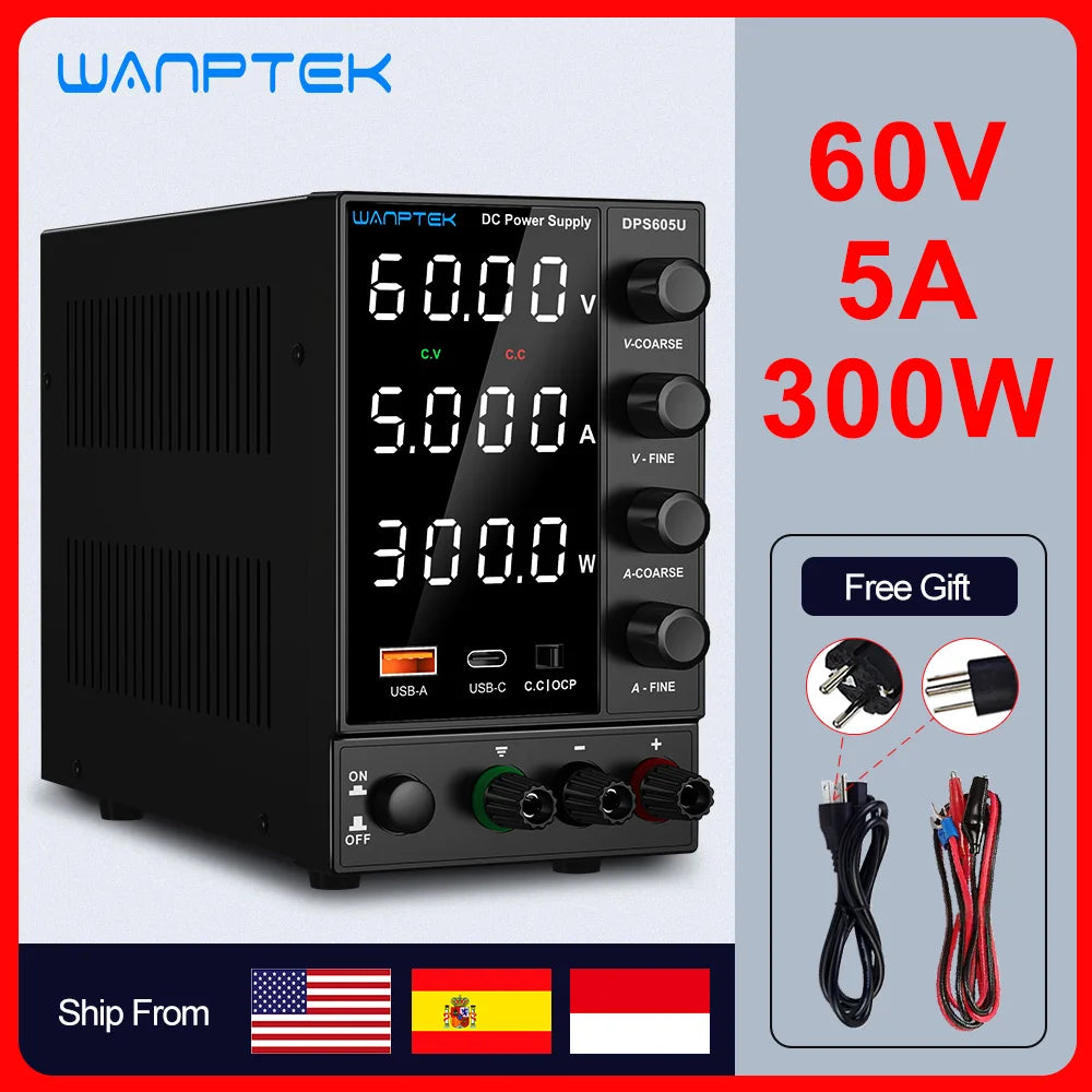 Wanptek Adjustable DC Power Supply 30V 10A LED Lab Bench Power Source Stabilized Switch Power Supply Voltage Regulator 60V 5A