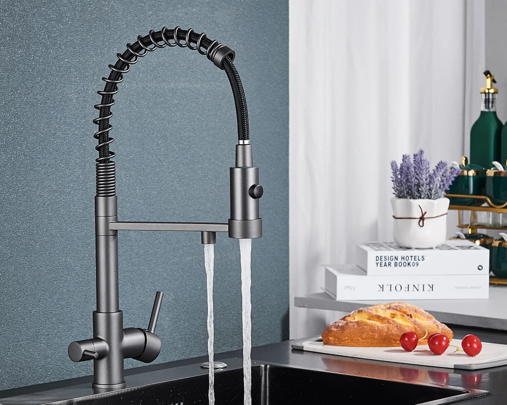 Black Filtered Kitchen Water Filter Kitchen Faucets Dual Spout Filter Faucet Mixer Water Purification Water Crane For Kitchen