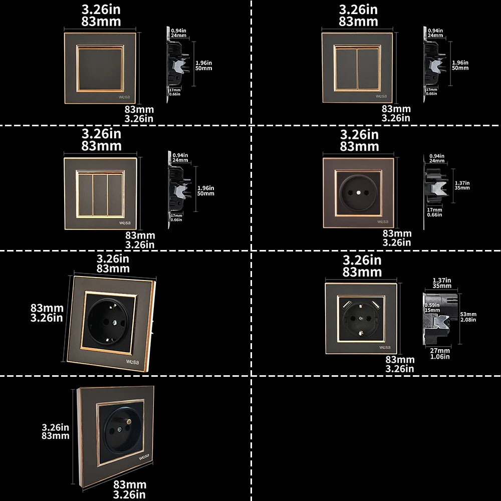 WESA EU-Standard-Spiegel-Acryl-Wandsteckdose, schwarze, flammhemmende Panel-Steckdose, 16 A, Steckdose, keine Standard-Erdung.