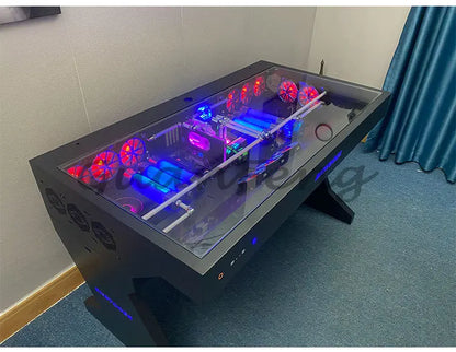 Computergehäuse für große Spieler, All-in-One-Tisch, hochwertiger Desktop, vollständig transparent, großes Gehäuse, cooler wassergekühlter Sci-Fi-Spieltisch