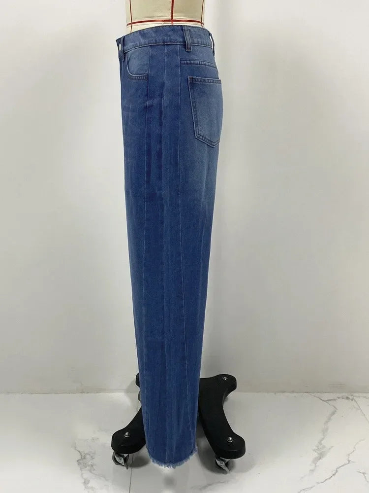 High Waist Wide Leg Denim Jeans Women's Spring 2025 Design Sensation Elegant No Stretch Comfortable Fit Female Fashionable.