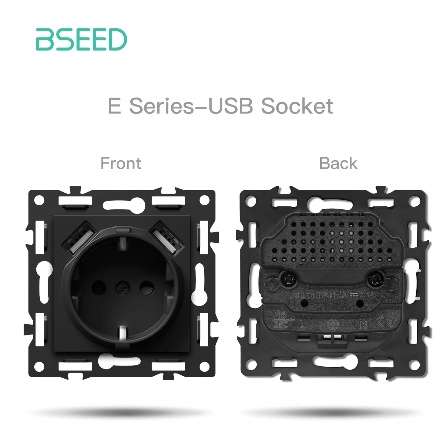 BSEED Zigbee-Schaltmodule Smart Click Lichtschalter Teile Schwarzer Glasrahmen DIY Kombination Wandsteckdosen USB-Anschluss E-Serie.