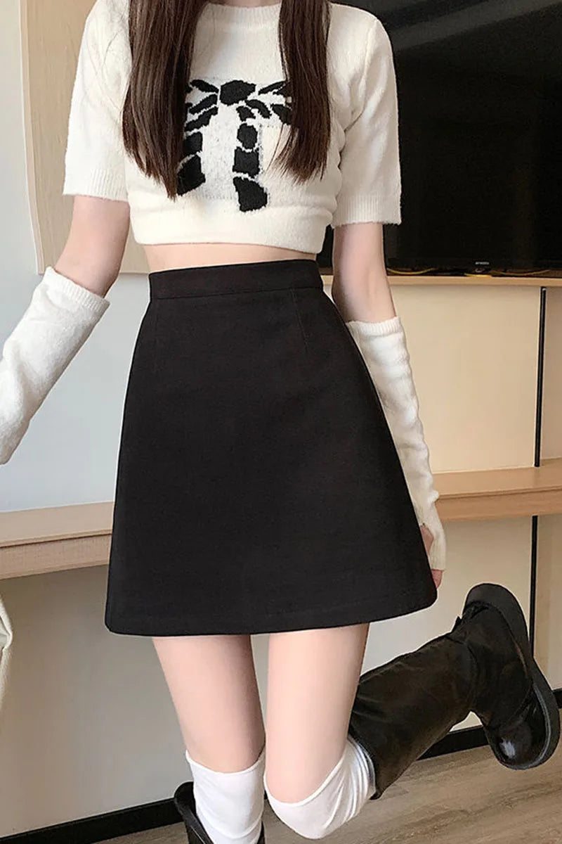 Autumn Winter Womens Woolen Skirt 2024 New Korean Style High Waist Bodycon Mini Skirts Ladies College Style Zipper A-Line Skirt.