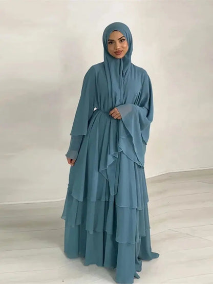 Summer Modest Kaftan Hijab Dresses For Women Kids Open Chiffon Khimar Kimono Abaya Dubai Luxury Muslim Sets Islam Kebaya Damen