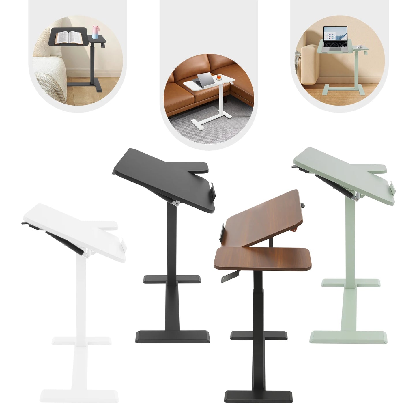 Mobiler Stehschreibtisch mit Tablettplatte, höhenverstellbar, 26–41 Zoll, drehbar, 40 kg belastbar, versteckte Räder für Home-Office-Laptops