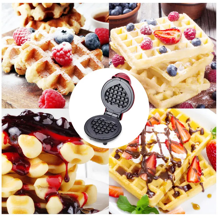 Electric Waffle Machine Portable Home Breakfast Machine Waffle Maker Breakfast Love Heart Shaped Waffle Maker Cooking Appliance.
