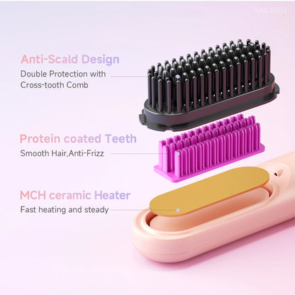 ENCHEN 2in1 Hair Straightener Brush Professional Electric Hair Stuff 200 Million Negative Ions Electric Brushes Hair Tools H100.
