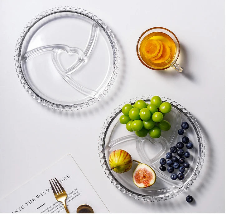 Divided Fruit Plate Glass Dried Fruit Candy Plate Household Side Dish Plate Breakfast Plate Fat-reduced Meal Plate Tableware.