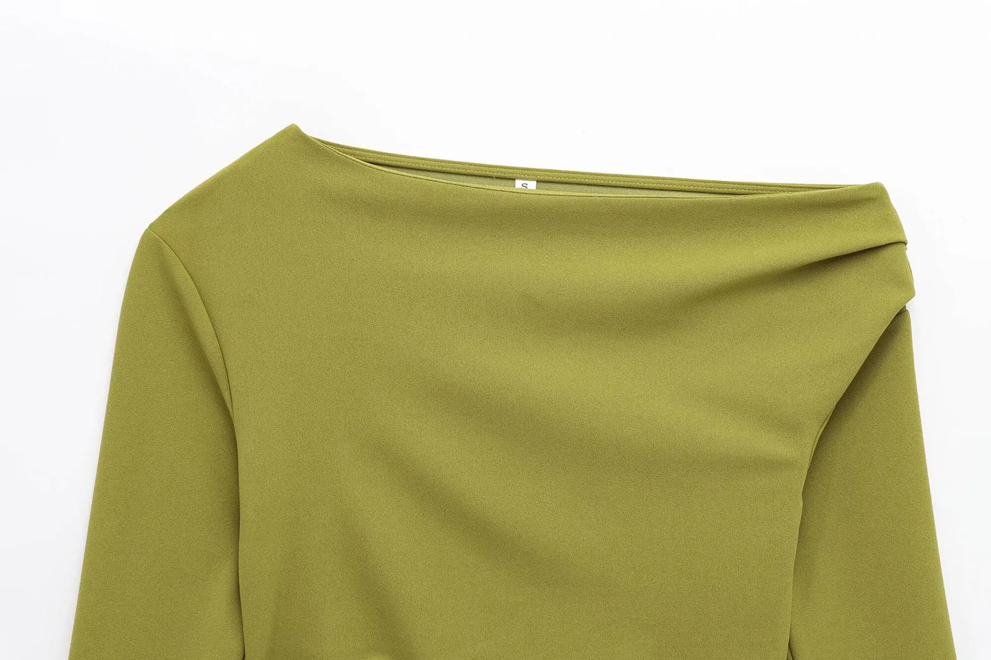 HH Women Fashion Solid 5-Color Asymmetrical Slant Collar Tops Female Spring Pleated Decoration Casual Slim Elasticity Top.