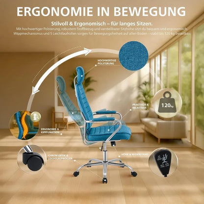 CLP Bürostuhl ergonomisch Rako, Schreibtischstuhl höhenverstellbar drehbar Stoffbezug, Backrest mit Kopfstütze