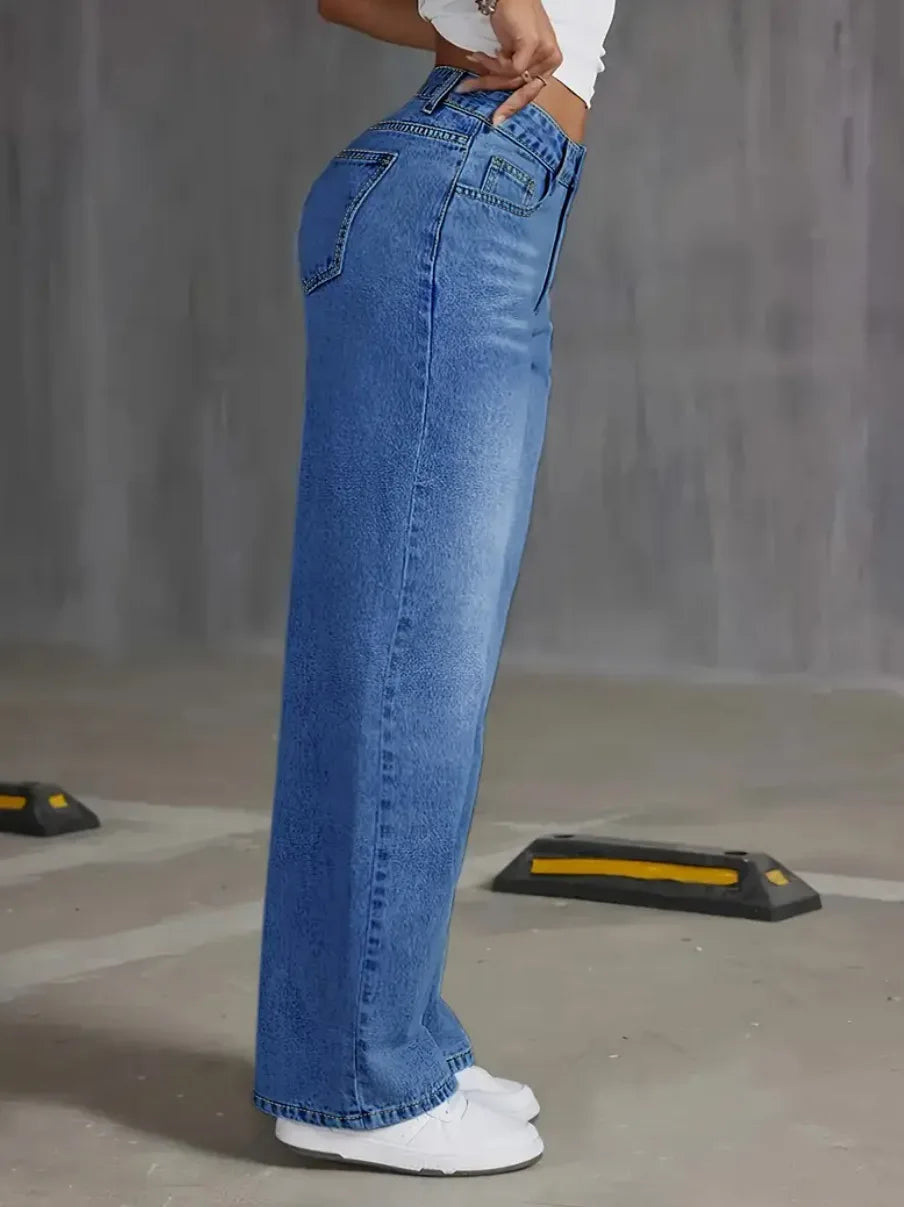 Denim Pant Women Mom Jeans Wide Leg Long Pants High Waist Straight Trousers Y2k Streetwear Elegant Splice Club Punk Casual.