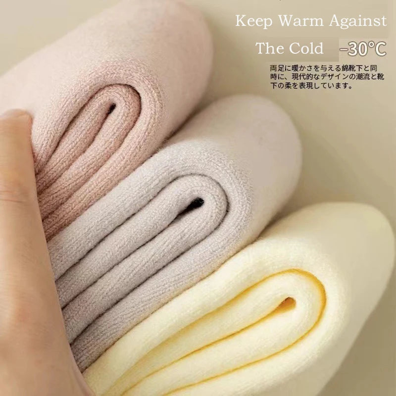 3 Pairs Wool Socks Women Winter Warm Thicken Snow Boot Markron Color Plush Hairy Soft Mid Tube Stockings Floor Sleep Socks White.