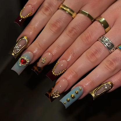 24Pcs Sweet Cool Spice Girl Press on Nails Black French Bow False Nails Y2k Star Glitter Diamond Nail Long Square Gel Fake Nails.