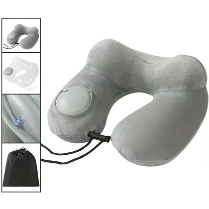 1 press type inflatable pillow U-shaped pillow, foldable U-shaped double hump neck pillow, portable outdoor travel pillow.