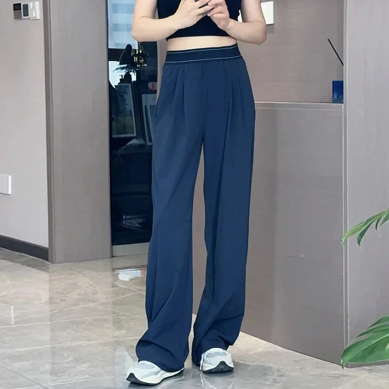 High Waist Yoga Pants Women's Sporty Lightweight Loose Straight Leg Quick Dry Comfortable Fit Casual Trousers.