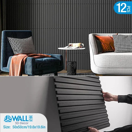 12 piece/3m² /50cm Decorative Textured PVC 3D Wall Panel 3D wall sticker Interior Wall Decor Living Room Bedroom in White/Black