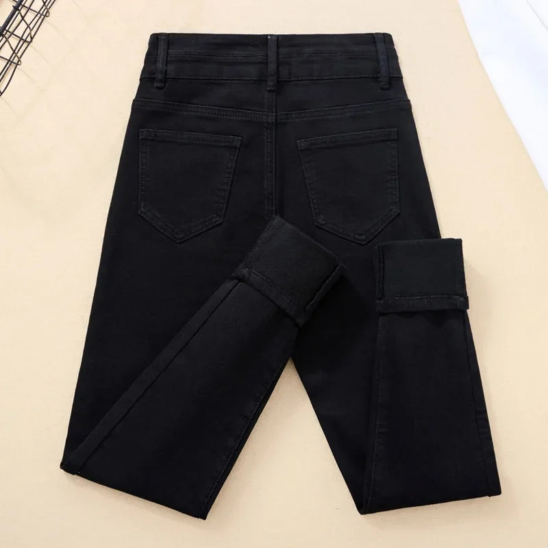 Spring Autumn 2024 New Style High-Waisted Black Jeans Women's Versatile Elastic Slimming Pencil Pants Fashionable Chinese Style.
