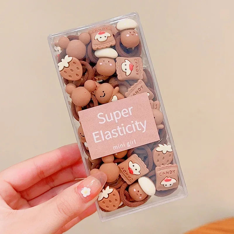 Coffee Color Children's Cute Cartoon Hair Rope Baby Thumb Loop Does Not Hurt Rubber Band Headwear Baby Tie Head  Small Pull