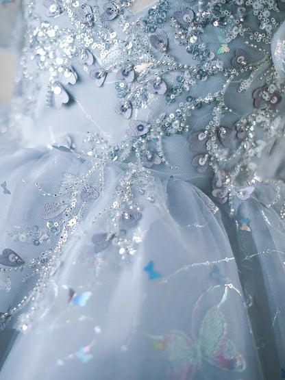 Blütenblattärmel Kleid Pailletten Mädchen Prinzessin Kleider Klavier Performance Kleider Teenager Kleidung Fliegende Ärmel Tutu Ballkleid.