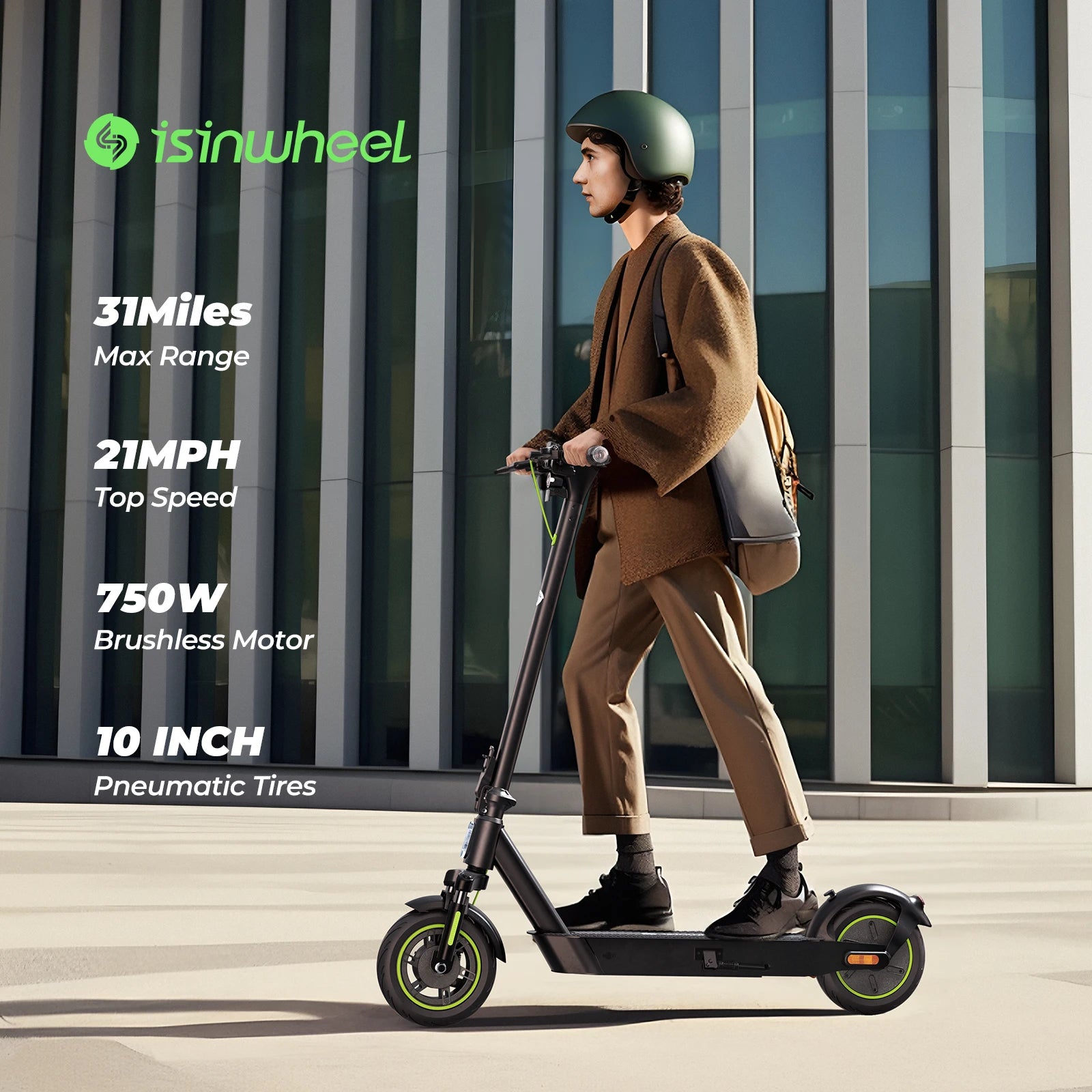 Isinwheel S10plus (ABE) Adult Electric Scooter 500W Motor 36V 15Ah Battery 10" Pneumatic Tires City Commuter Electric Scooter.