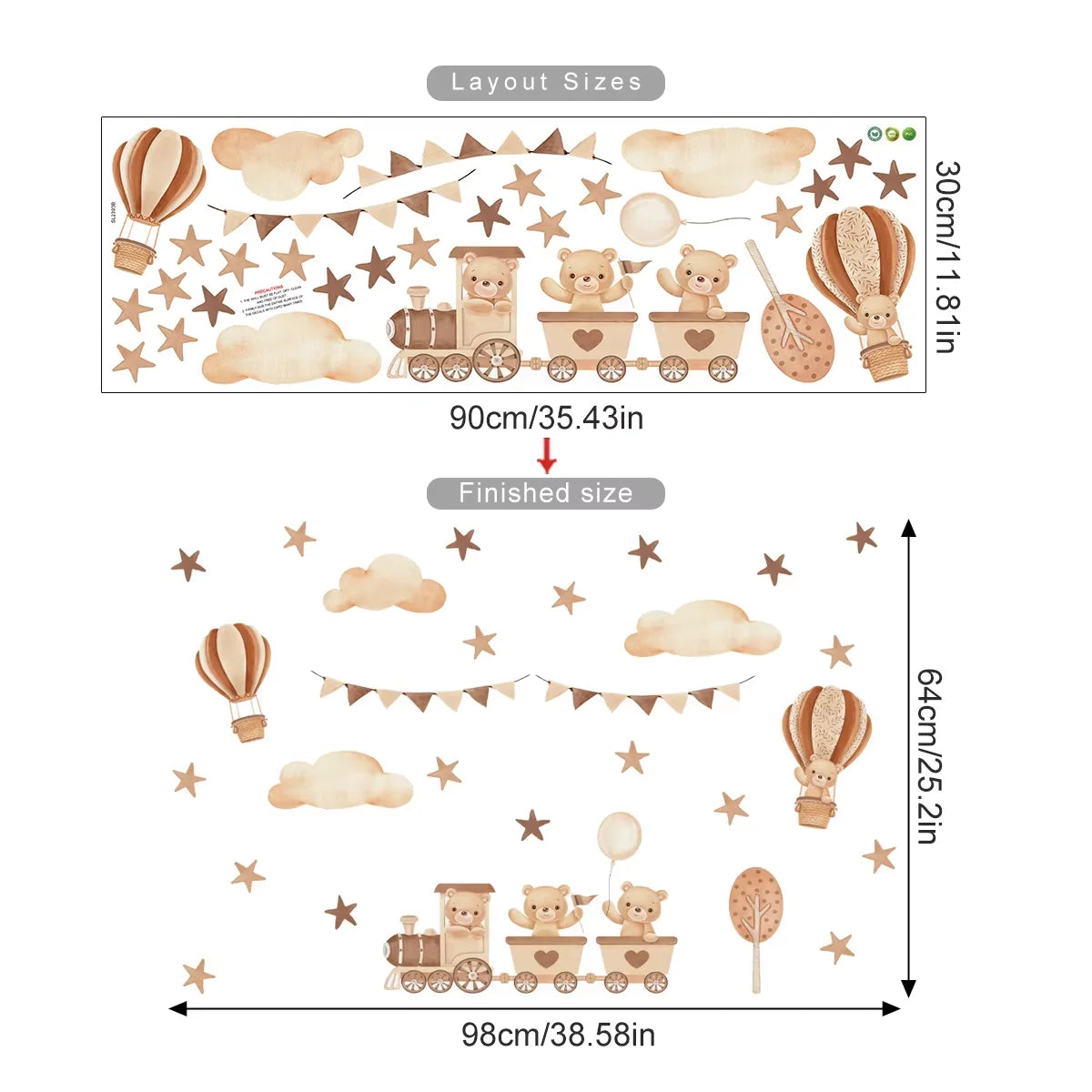 Cartoon Hot Air Balloon Animals Bear Rabbits Wall Stickers for Child Room Boy Room Decoration Nursery Baby Room Decoration Decal.