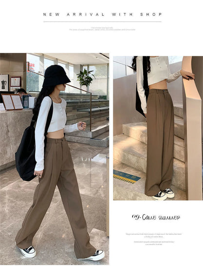 Fashion High Waist Wide Leg Pants Women Spring Fall Baggy Black Trouser Office Ladies Full Length Straight Suit Pant Outwear New.