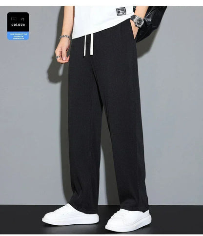 Summer Loose Ice Silk Pants Men's Drape 100KG Size Long Pants Fat Casual Sports Pants Wide Leg Straight Pants Tide Brand.