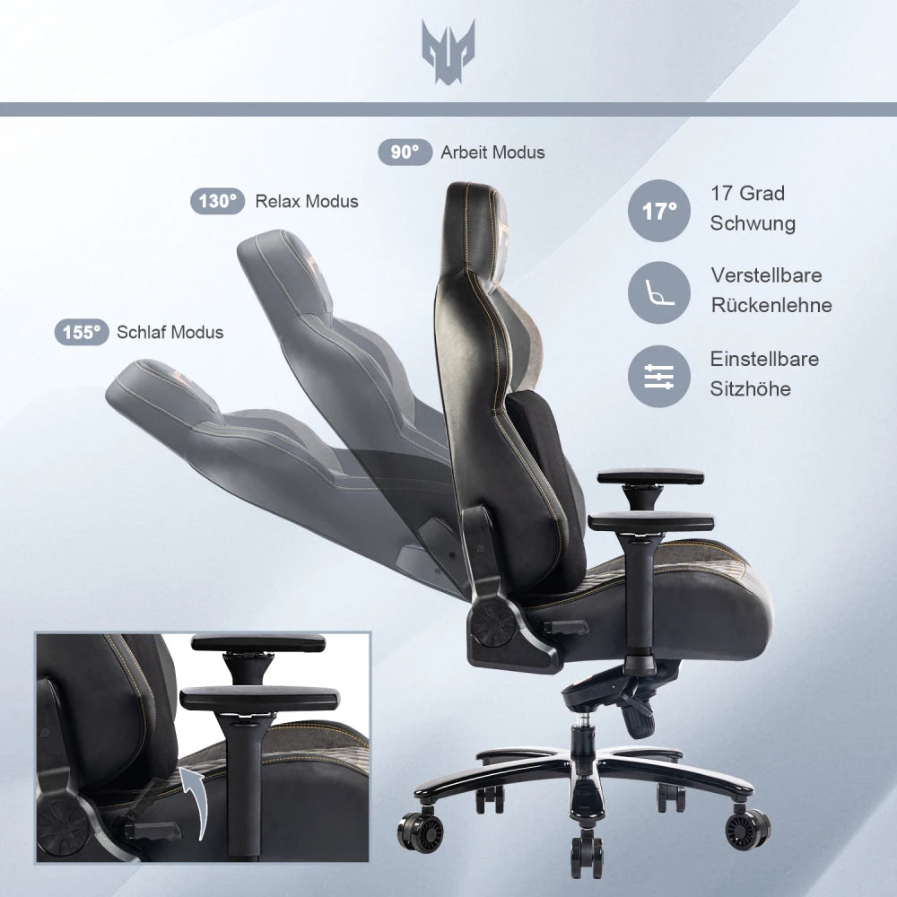 Gaming-Stuhl, Tragkraft 200 kg, verstellbare Armlehnen, 4D-Gaming-Stuhl mit Lordosenstütze, Chefsessel, ergonomischer Bürostuhl