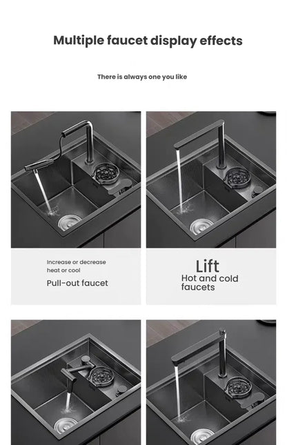 Household Small Hidden Kitchen Sink Stainless Steel Bar Wash Vegetable Basin With Cover Plate and Cup Washer Mini Single Slot