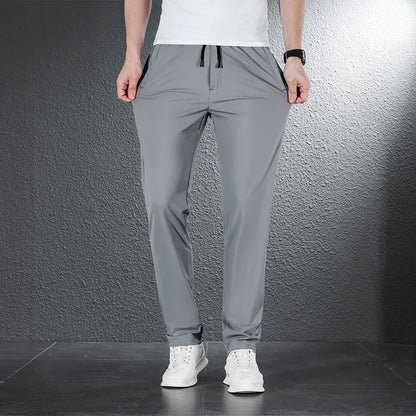 2024 Summer Soft Ice Silk Fabric Men's Thin Casual Pants Korean-style Fashion  Straight High Stretch Trousers Male Luxury Brand.