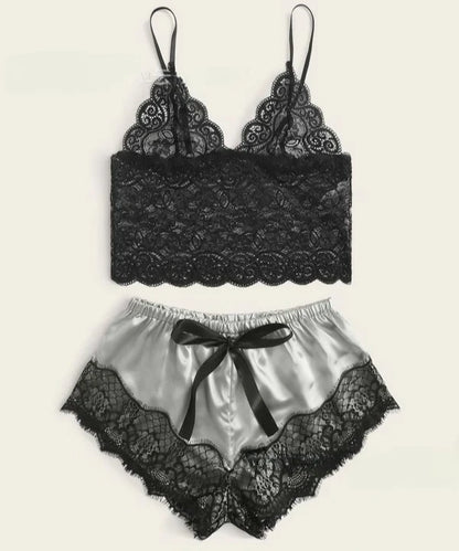 Sommer 2Pcs frauen Neue Sexy Spitze Sehen-Durch Pyjamas Schwarz Rosa Nette Kleidung Atmungsaktivem Hosenträger Shorts set