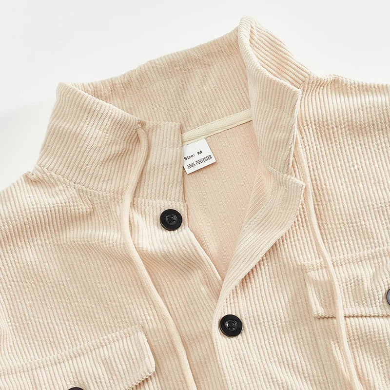 Men's Corduroy Jacket Stand-up Collar Slim Fit Retro Multi-pocket Workwear Commuter Coat for Spring And Autumn