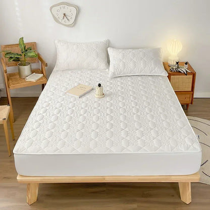 Flower Pattern Adjustable Fitted Sheet Quilted Cotton Fabric Mattress Protector With Elastic Band 90/120/150/180 Solid Color Bed.