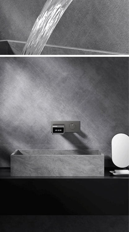 Luxury gun gray brass wall mounted bathroom faucet with LED digital display Single handle hot & cold water embedded bathroom Tap