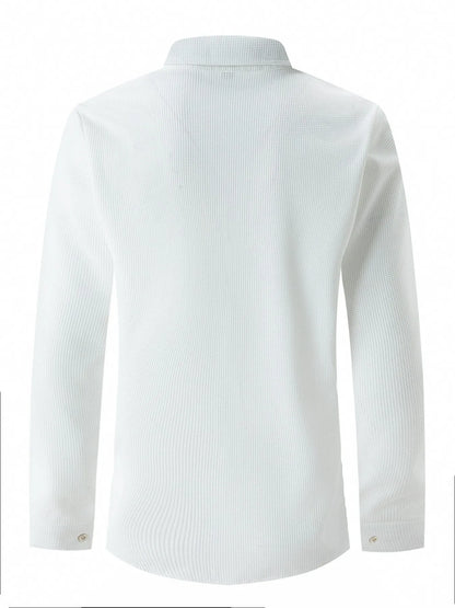 2025 Spring and autumn new men's daily casual waffle cardigan long-sleeved shirt two pants suit.