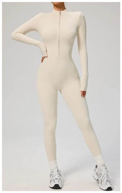 TRY TO BN Sports Yoga Jumpsuit Long Sleeves Zipper Sportswear Fitness Pants Workout Bodysuit One Piece Tights Women Gym Clothing