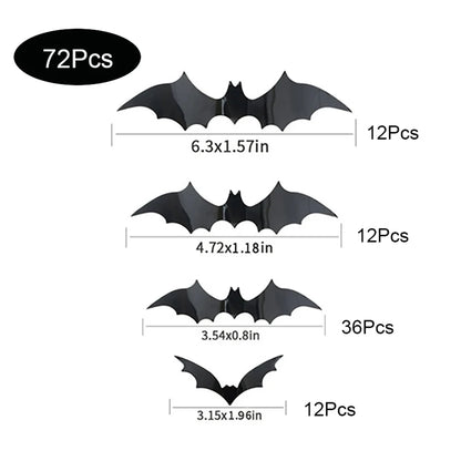 Halloween Bats Decorations,3D Pvc Bat on The Wall,Black Bats Wall Stickers,Halloween Scary Props.